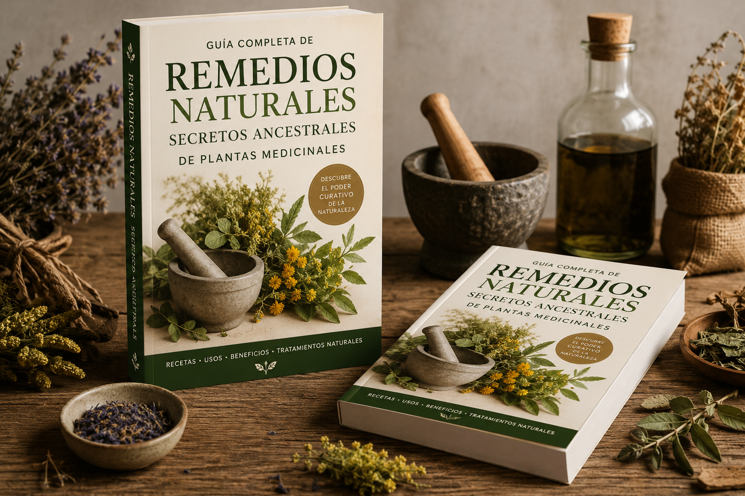 Libro antiguo de remedios naturales con plantas medicinales